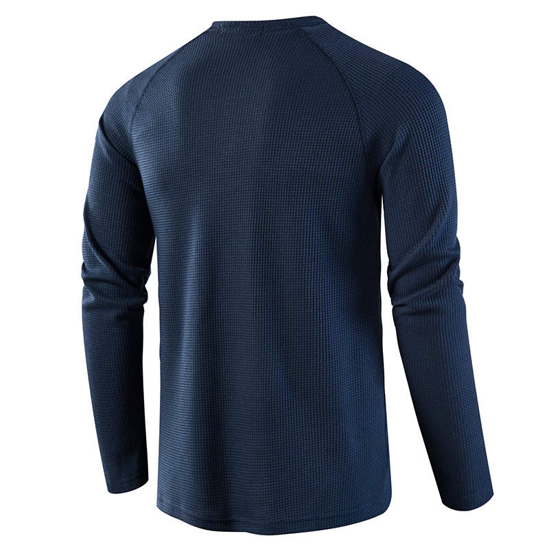 Effortless style: Men's knit henley shirt with button placket, perfect for casual looks.
