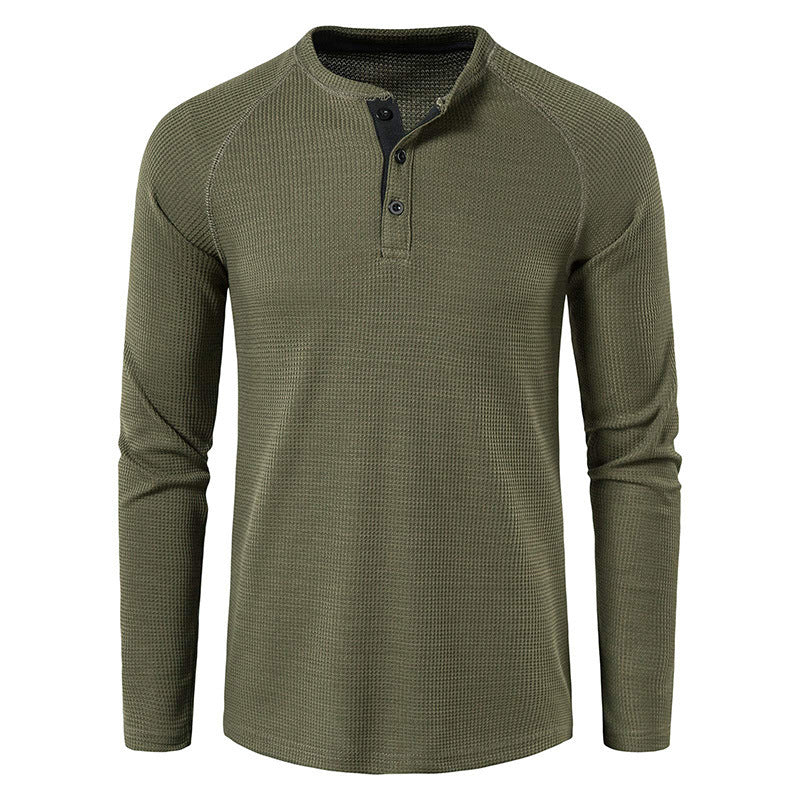 Men's comfortable knit long sleeve top, a versatile henley for casual & stylish wear.