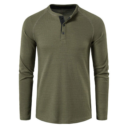 Men's comfortable knit long sleeve top, a versatile henley for casual & stylish wear.