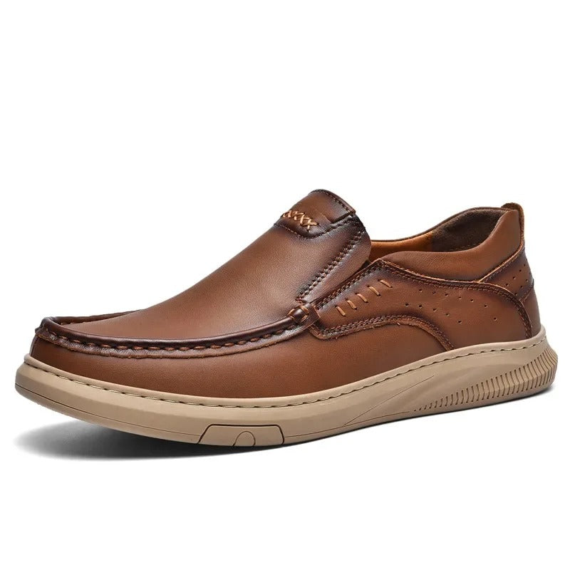 Elegant men's leather slip-on loafers, perfect dress shoes for office or formal occasions.