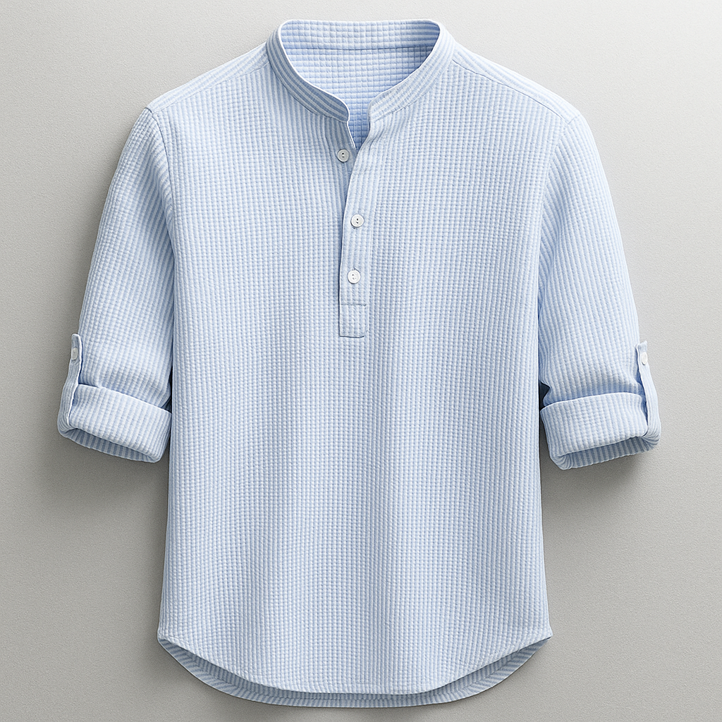 Men's comfortable long sleeve Henley shirt in a tailored fit, perfect for everyday casual wear & spring fashion.