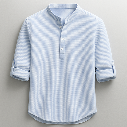 Men's comfortable long sleeve Henley shirt in a tailored fit, perfect for everyday casual wear & spring fashion.