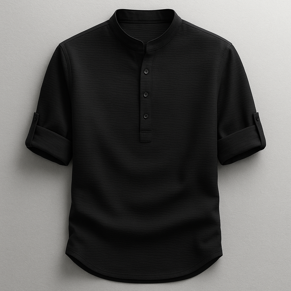 Men's long sleeve everyday Henley shirt, comfortable and tailored, perfect for a smart casual modern look.