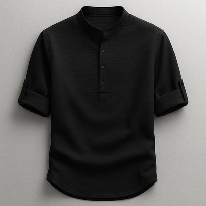 Men's long sleeve everyday Henley shirt, comfortable and tailored, perfect for a smart casual modern look.