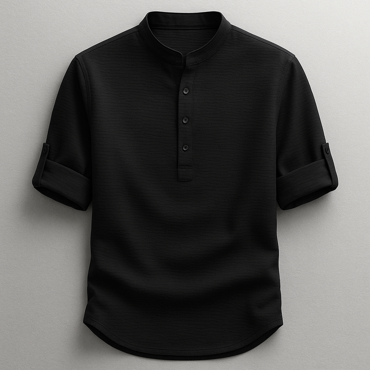 Men's long sleeve everyday Henley shirt, comfortable and tailored, perfect for a smart casual modern look.
