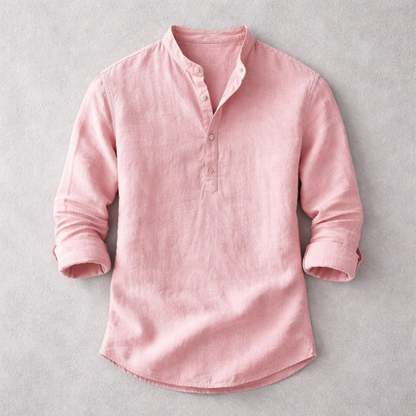 Versatile men's long sleeve henley shirt. A comfortable, stylish top for tailored everyday casual wear.