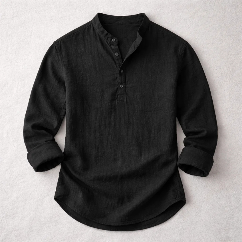 Stylish men's apparel: comfortable long sleeve henley shirt, perfect for everyday fashion & versatile outfits.