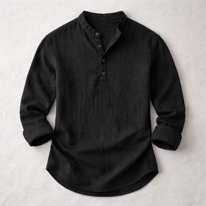 Stylish men's apparel: comfortable long sleeve henley shirt, perfect for everyday fashion & versatile outfits.