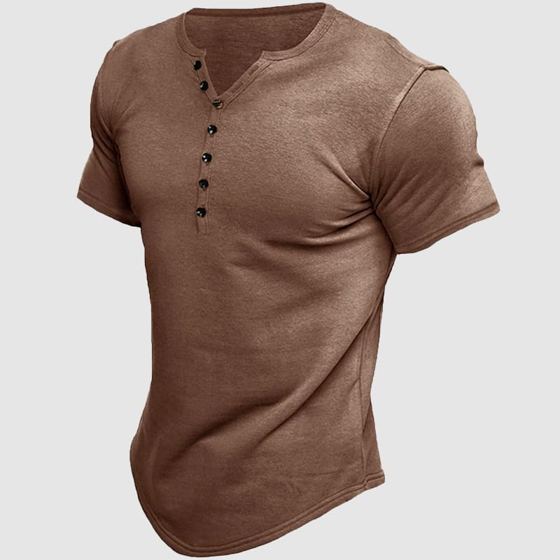 Stylish men's short sleeve henley, a versatile classic casual button shirt for any occasion.