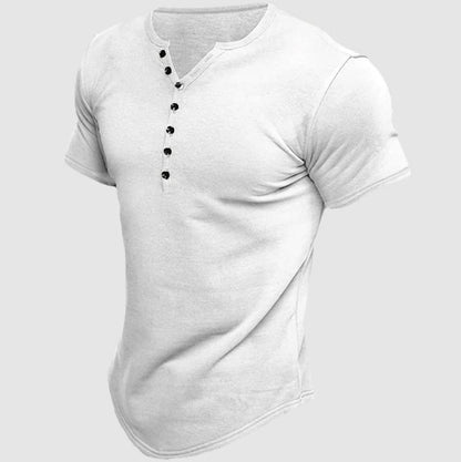 Comfortable men's short sleeve henley top, ideal for a relaxed casual everyday look.