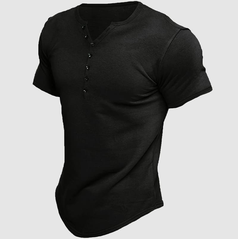 Classic men's short sleeve henley shirt with buttons, designed for ultimate comfort and style.