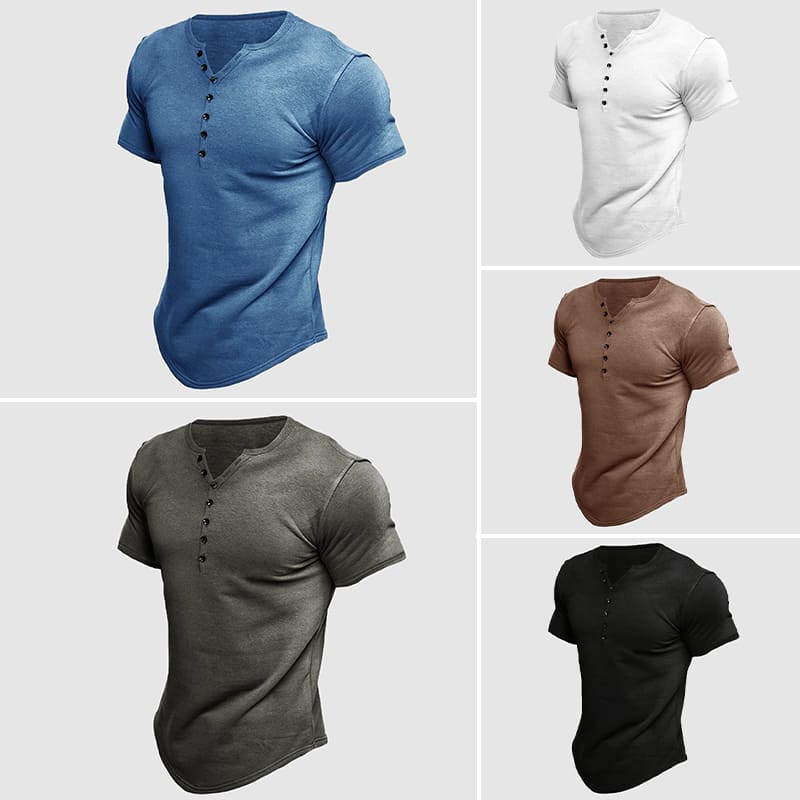 Men's comfortable short sleeve henley top. A classic casual button shirt for everyday style.