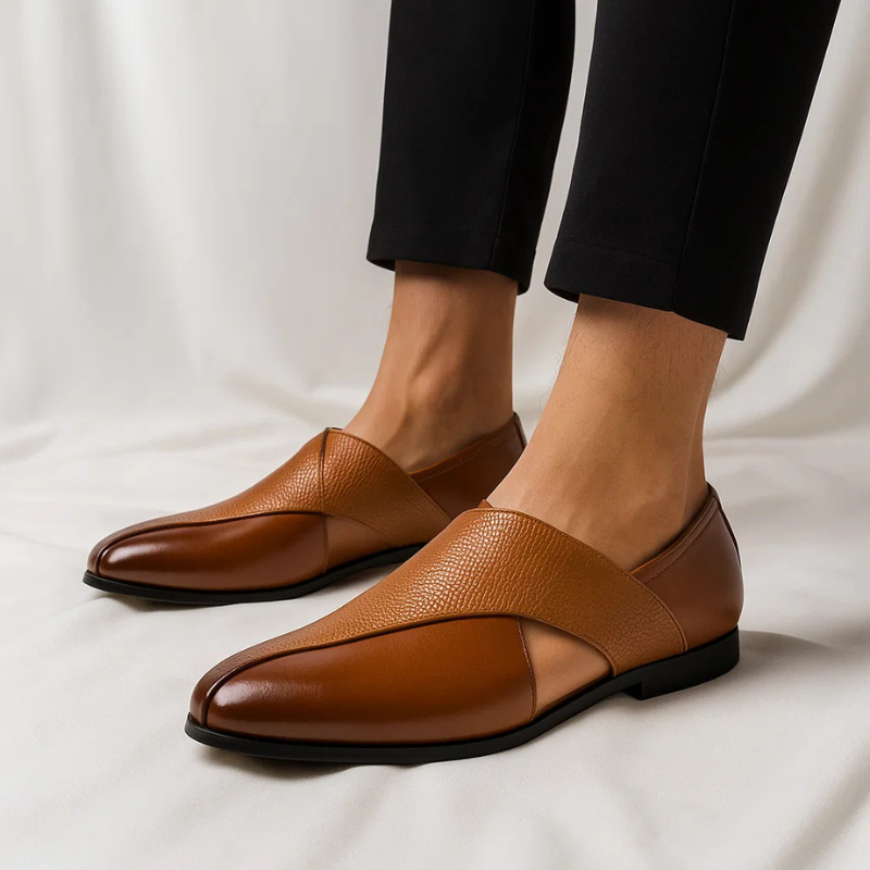 Versatile men's slip-on loafers; elegant for dress & casual. Classic comfortable footwear.
