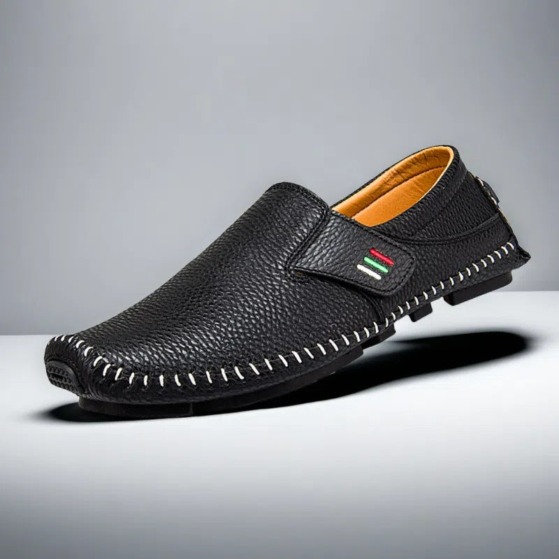 Cushioned men's walking shoes; comfortable slip-on loafers for all-day support & style.
