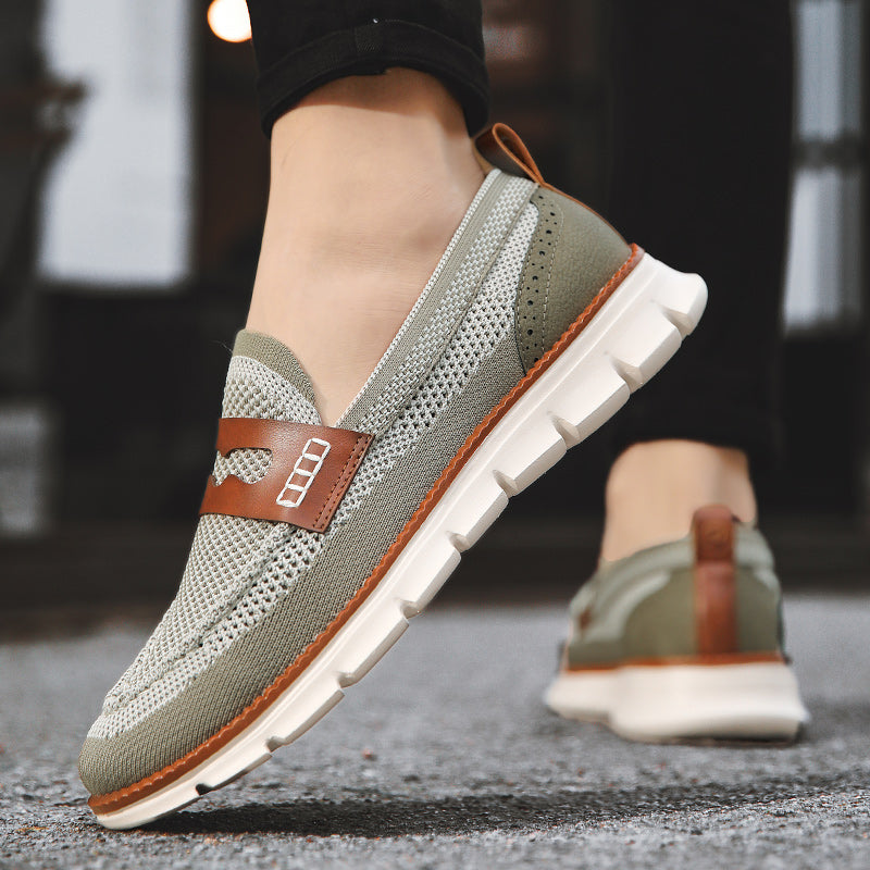 Brown men's comfortable loafers, versatile slip-on shoes for casual and dress casual.