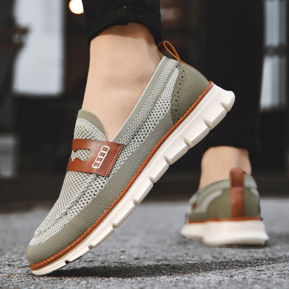 Brown men's comfortable loafers, versatile slip-on shoes for casual and dress casual.