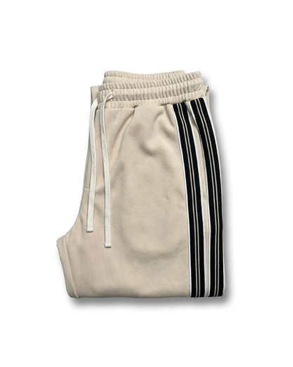 Men's comfortable striped leisure joggers. Soft loungewear pants for casual style & relaxation.
