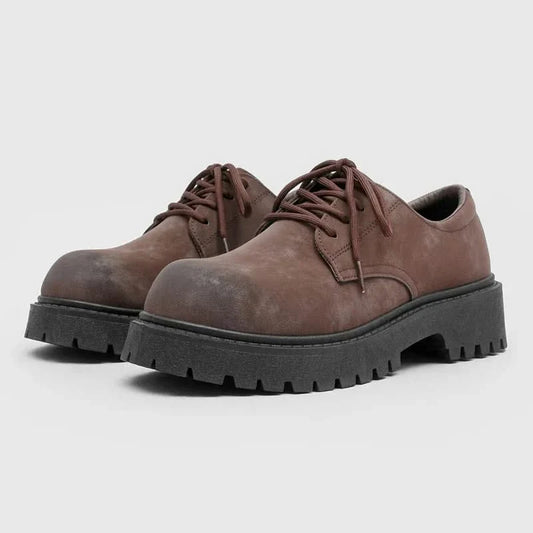 Men's comfortable thick-sole brown derby shoes, perfect for casual and smart-casual outfits.