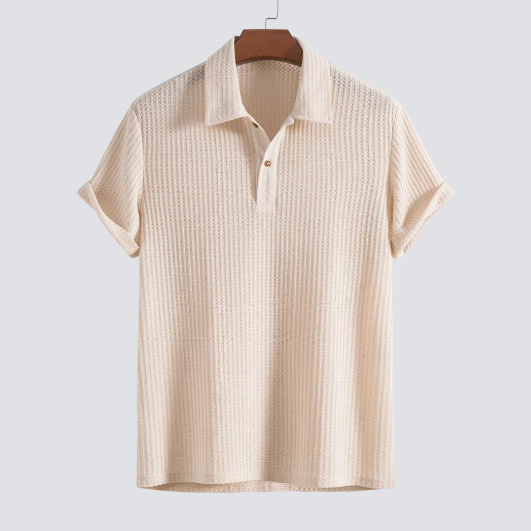Men's comfortable waffle knit polo shirt, perfect for smart casual and everyday style. Elevate your menswear.