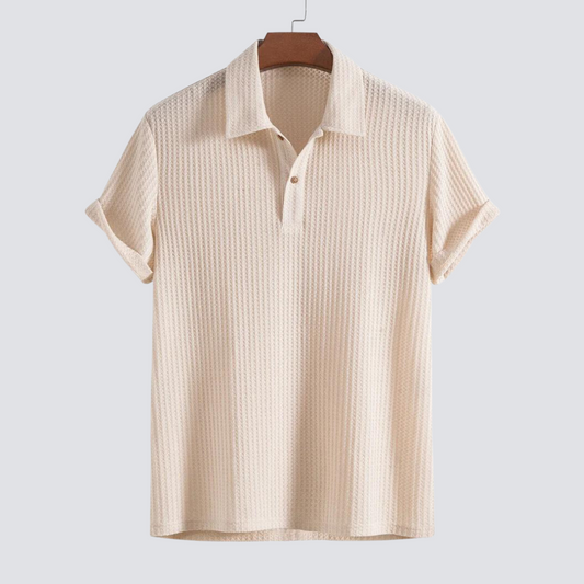 Men's comfortable waffle knit polo shirt, perfect for smart casual and everyday style. Elevate your menswear.
