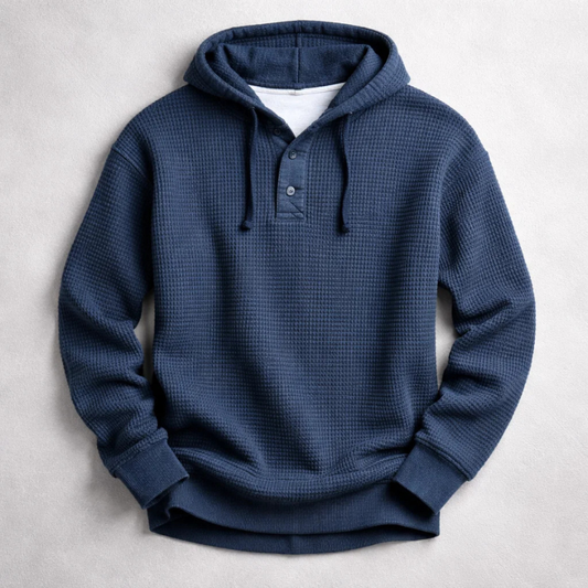 Men's comfortable waffle knit pullover hoodie in a tailored fit, perfect for casual everyday style and warmth.