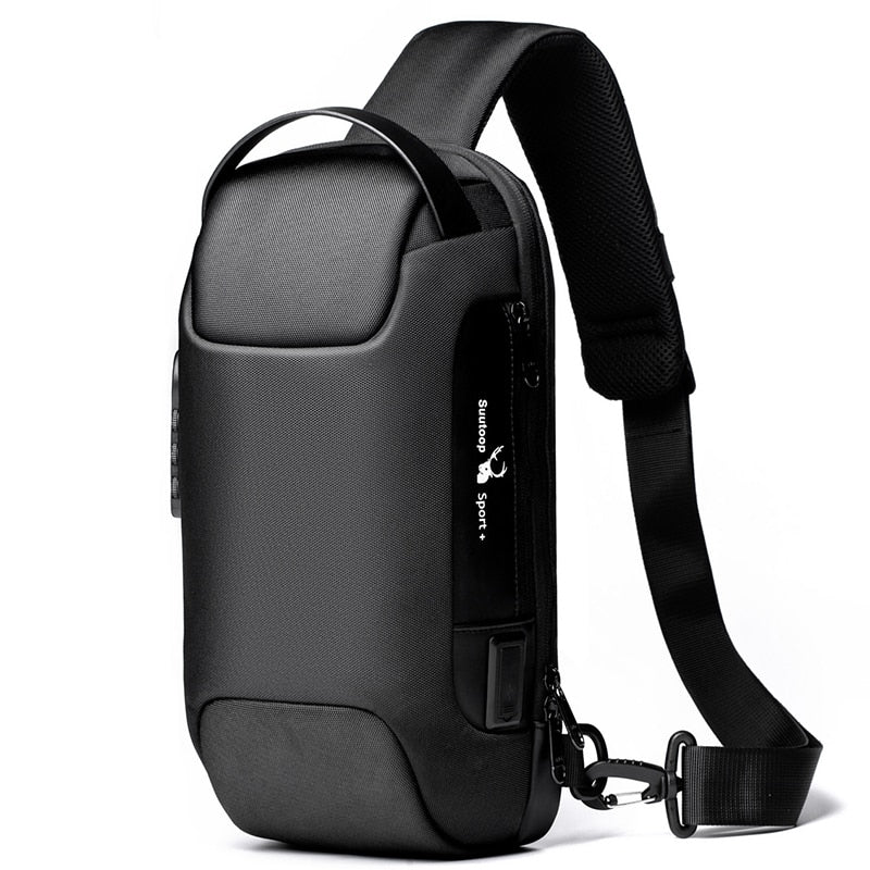 Men's compact anti-theft crossbody bag with water-resistant fabric & USB charging port for secure daily carry.