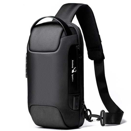 Men's compact anti-theft crossbody bag with water-resistant fabric & USB charging port for secure daily carry.