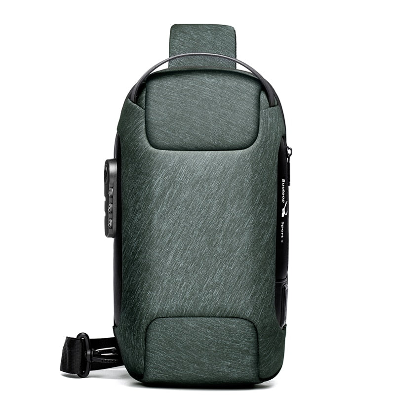 Black men's daily carry anti-theft crossbody bag, water-resistant, ideal for phone charging on the go.