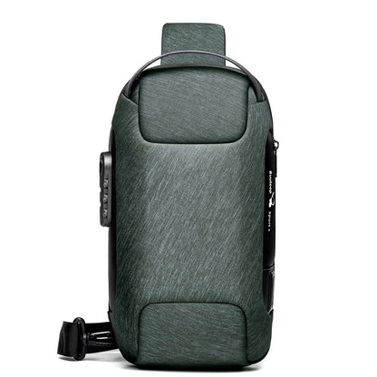 Black men's daily carry anti-theft crossbody bag, water-resistant, ideal for phone charging on the go.