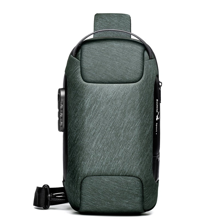 Black men's daily carry anti-theft crossbody bag, water-resistant, ideal for phone charging on the go.