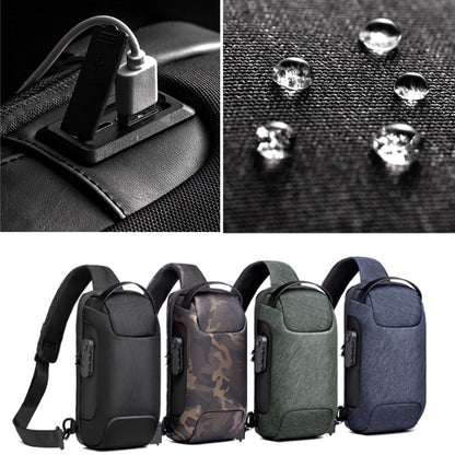 Water-resistant men's anti-theft crossbody bag, built for durability with integrated USB charging capability.