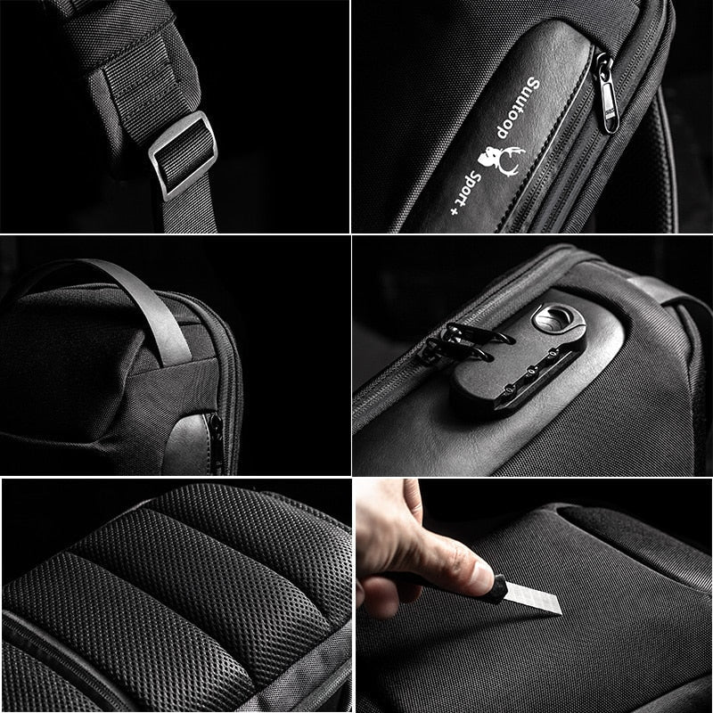Versatile men's compact shoulder bag: anti-theft, water-resistant, USB charging, perfect for urban travel.