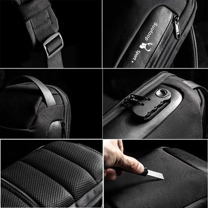 Versatile men's compact shoulder bag: anti-theft, water-resistant, USB charging, perfect for urban travel.