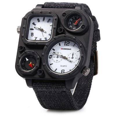 Men's dual display compass watch for outdoor adventures, showcasing its robust design and black case