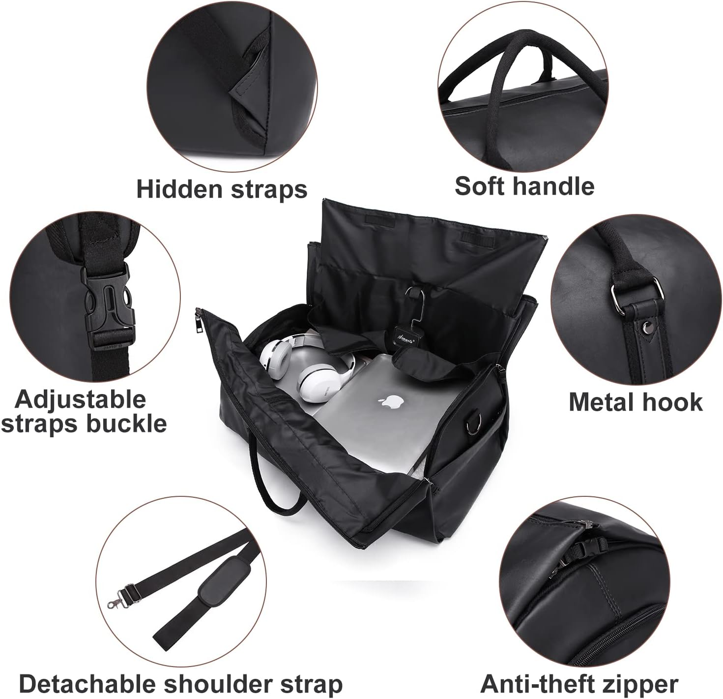 Stylish men's travel bag; easily converts from duffel to garment bag. Ideal carry-on luggage.