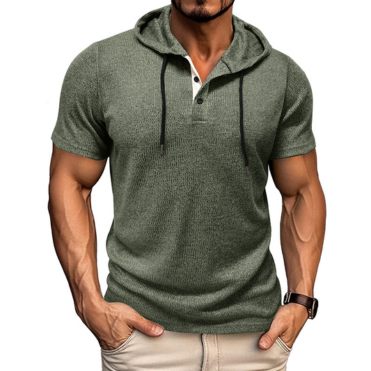 Men's cool comfort short-sleeve hoodie shirt, breathable & moisture-wicking for casual summer wear.