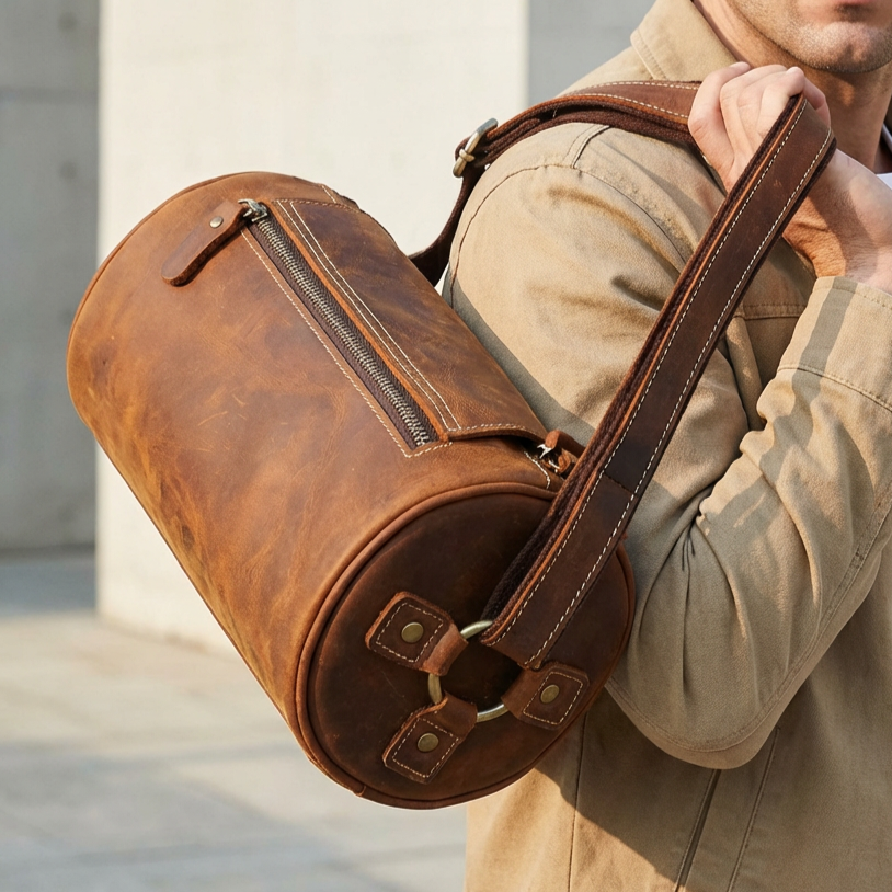 Men's Cooper genuine leather messenger bag in rich coffee brown, perfect for work & travel.