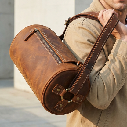 Men's Cooper genuine leather messenger bag in rich coffee brown, perfect for work & travel.