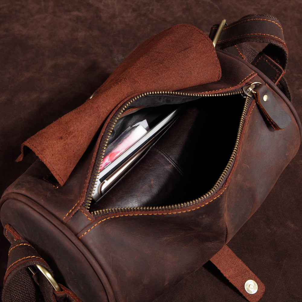 Elegant men's genuine leather messenger bag, Cooper model, in a deep coffee brown finish.