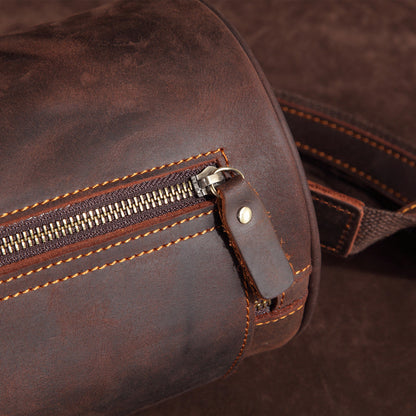 Full view of the Men's Cooper genuine leather work bag, a durable coffee brown messenger.