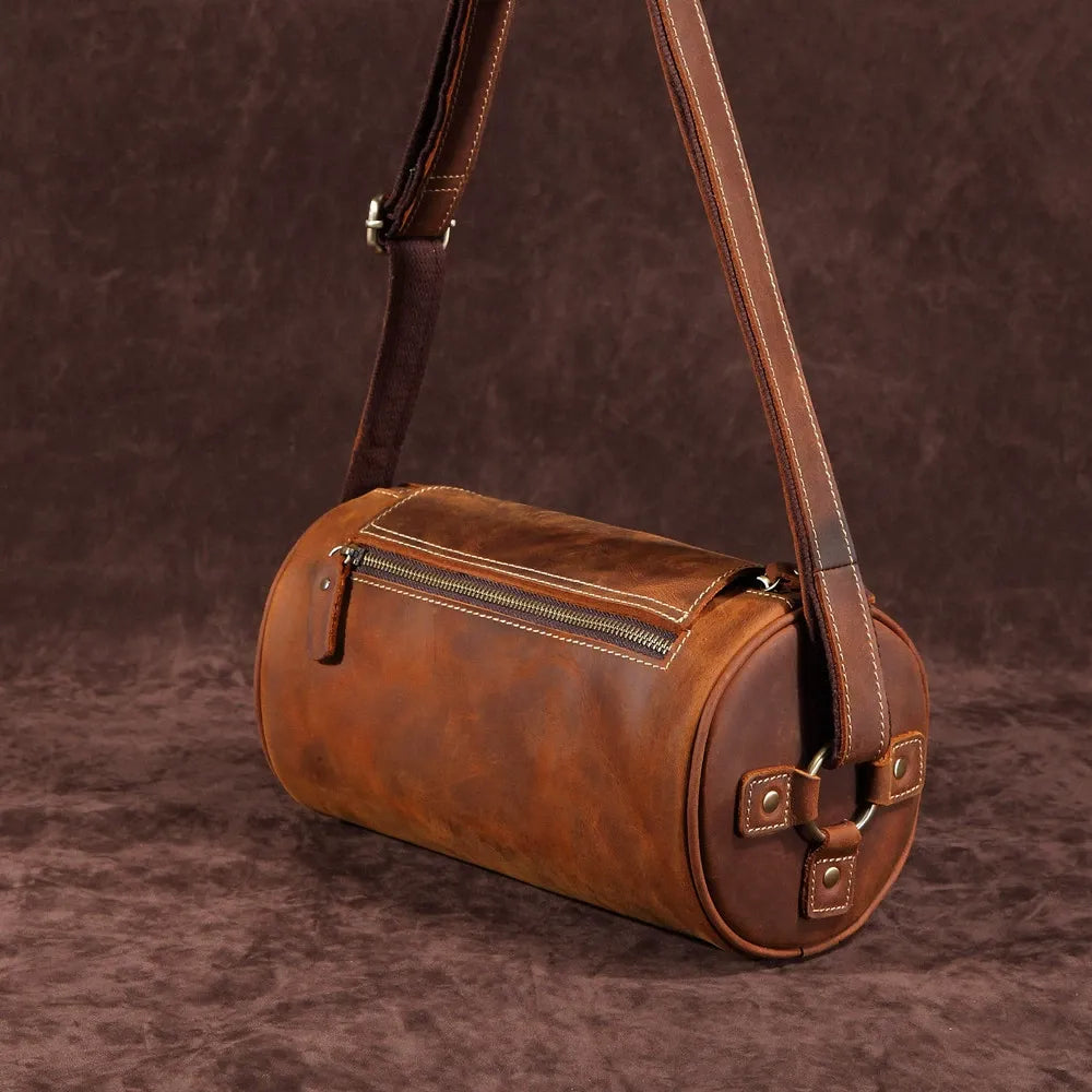 Back view of durable men's genuine leather messenger bag, Cooper design, with secure pockets.