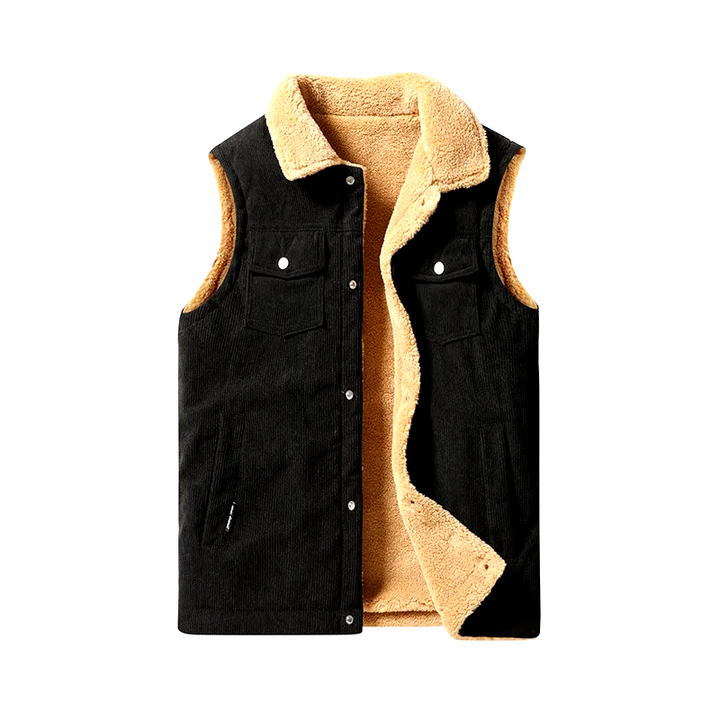 Warm men's corduroy vest with soft cashmere lining. Stylish winter outerwear, ideal for layering.