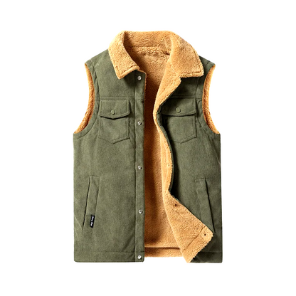Durable men's corduroy winter vest. Cashmere-lined sleeveless jacket, a cozy addition to any outfit.