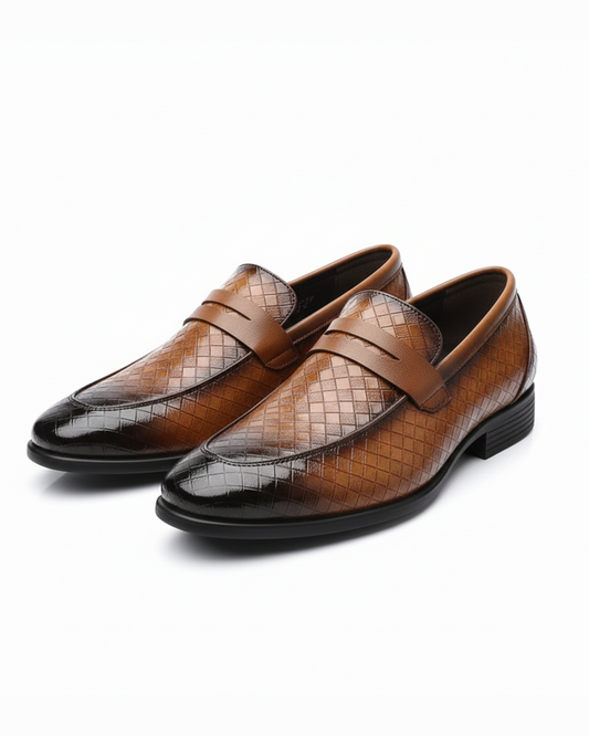 Men's Corté woven slip-on loafers, polished finish, comfortable everyday footwear.