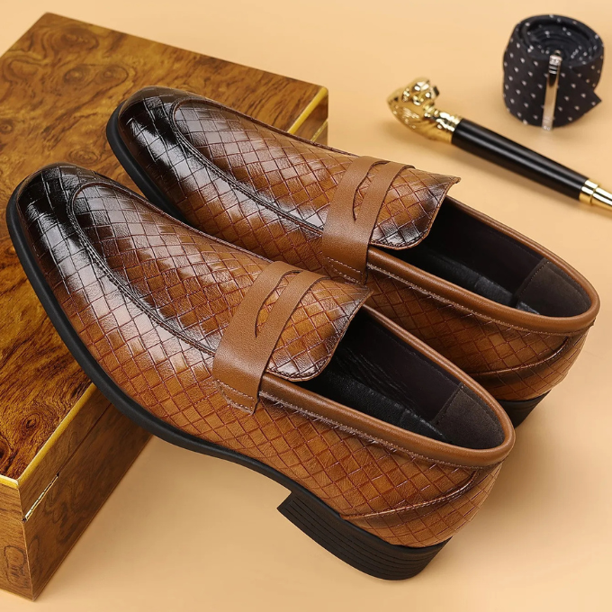 Stylish men's Corté woven slip-on loafers, perfect versatile dress or casual footwear.