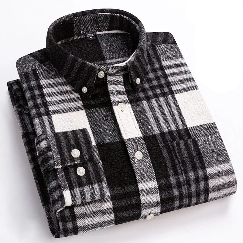 Men's cozy brushed flannel shirt, long sleeve button down, perfect for warm, casual everyday wear.
