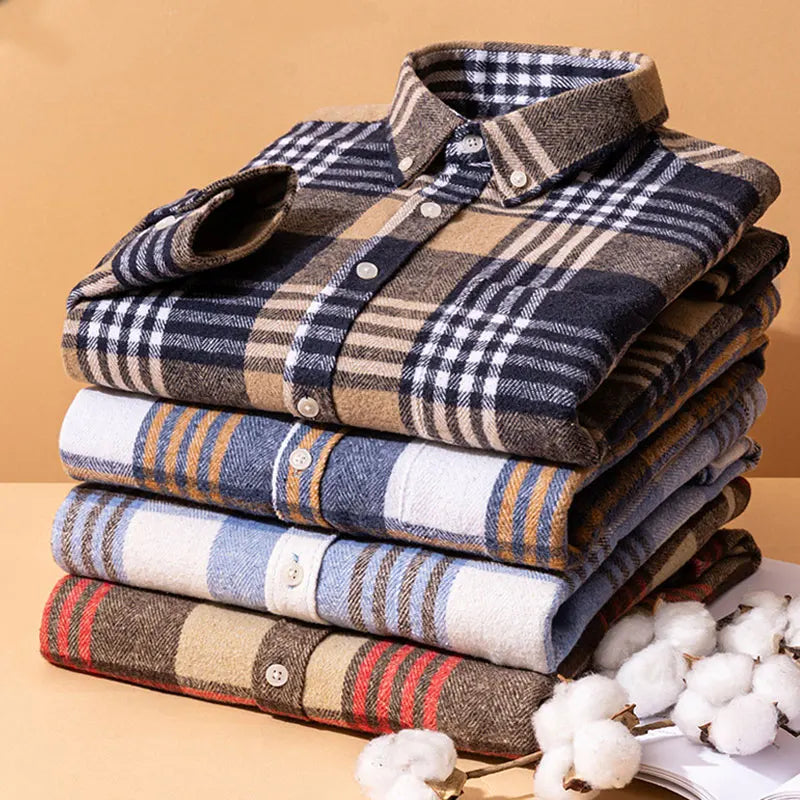 Versatile men's brushed flannel shirt, long sleeve button down, great for layering and casual style.