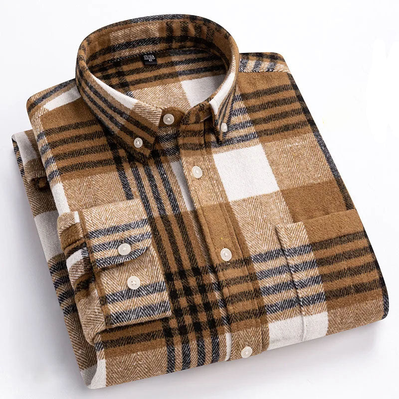 Soft brushed flannel shirt for men, warm long sleeve comfort, stylish casual button down, everyday look.