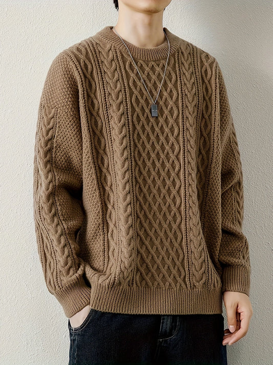 Men's cozy cable knit jumper, perfect for warmth and everyday comfort in winter.