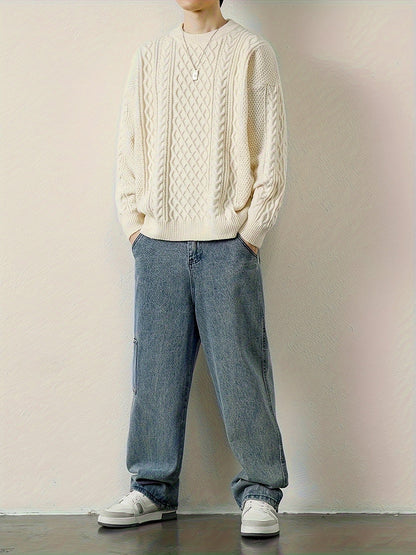 Men's comfortable cable knit sweater, perfect for everyday casual wear.
